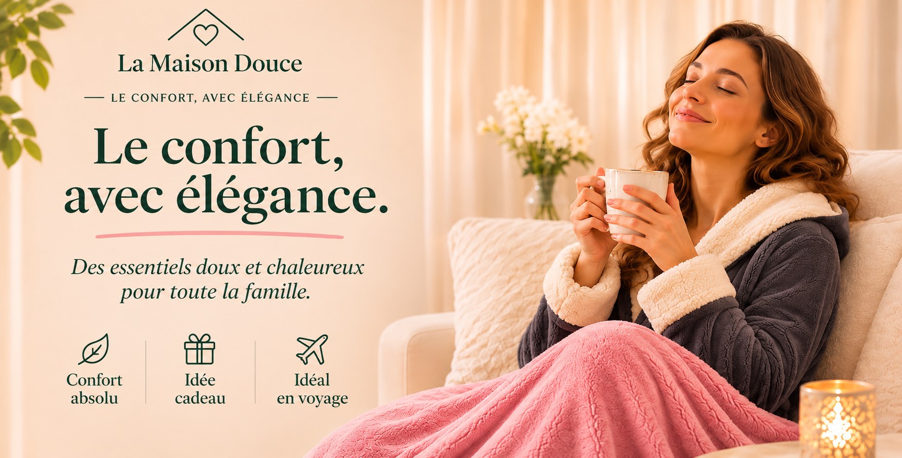 La Maison Douce — Le confort, avec élégance. Des essentiels doux et chaleureux pour toute la famille. Confort absolu, idée cadeau, idéal en voyage.